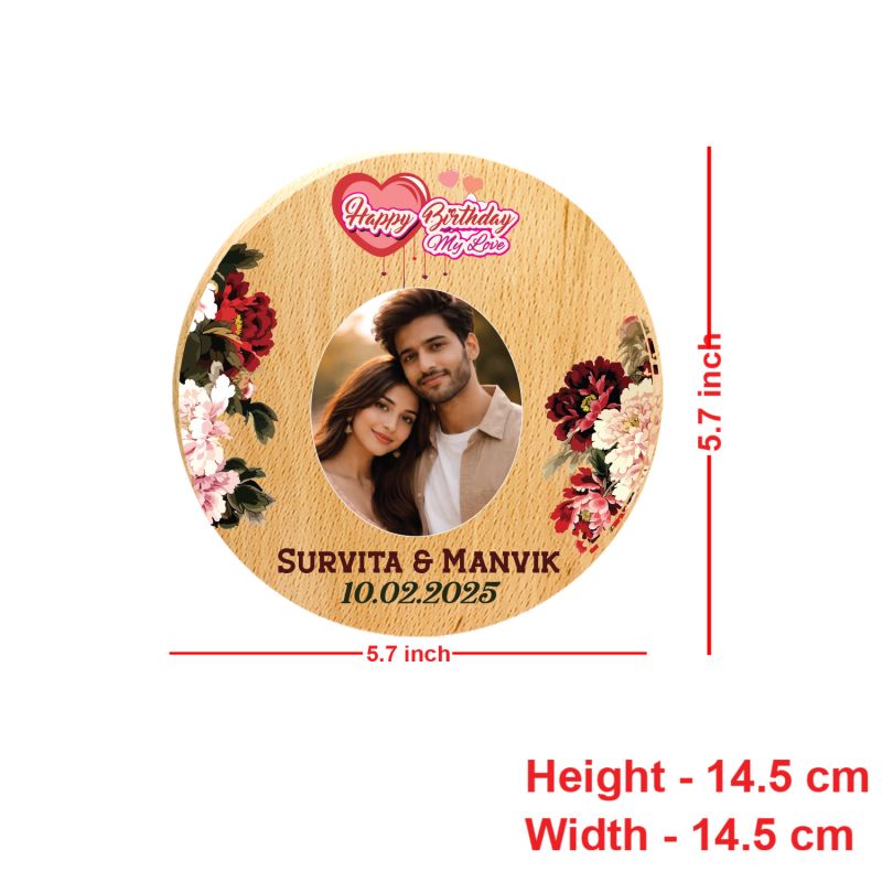 Personalized Happy Birthday Wooden Photo Frame Customized Couple's Plaque with Names & Date | Birthday Gift for Wife, Husband Table Decor